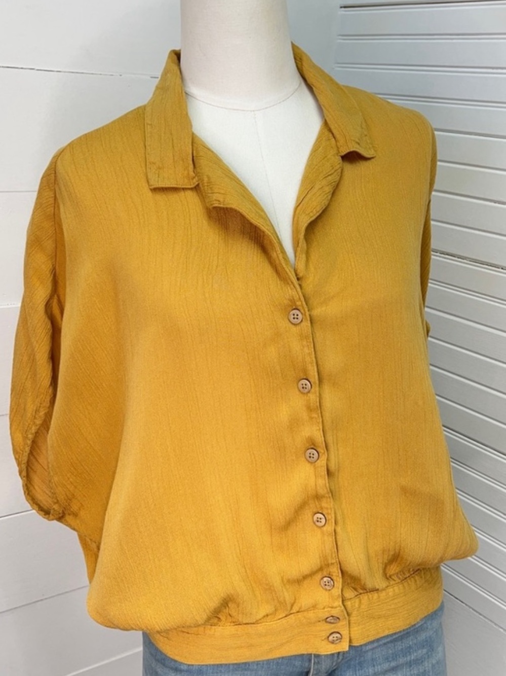Prana Permilla Blouse Mustard Yellow Button Front Short Sleeve Top Size M - Picture 2 of 9
